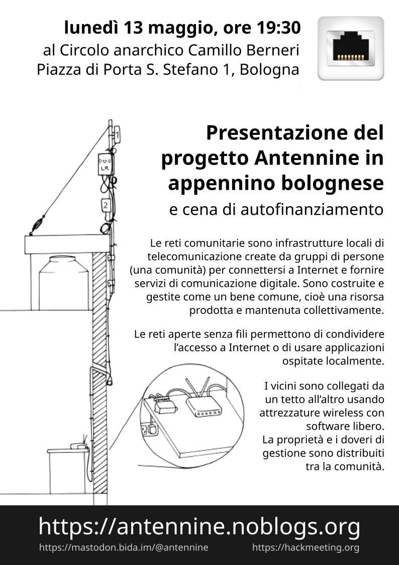 Presentazione del progetto Antennine in appennino bolognese e cena di autofinanziamento
