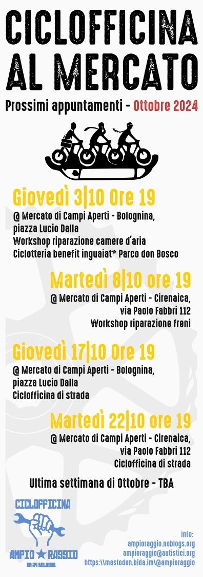 Ciclofficina al Mercato - Ciclotteria benefit Parco Don Bosco e Workshop riparazione forature