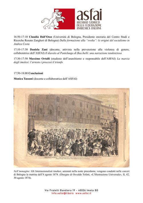 1874 - IL MOTO INTERNAZIONALISTA E LA MARCIA SU BOLOGNA DEGLI ANARCHICI: “ANDIAMO A FARE LA RIVOLUZIONE”