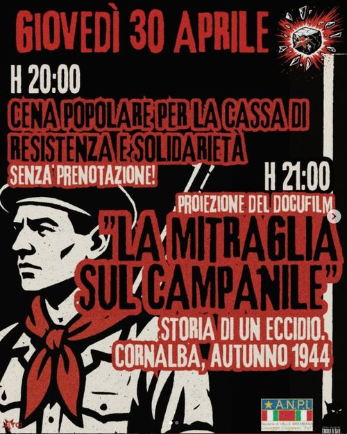 Cena popolare per la cassa di resistenza e solidarietà + Proiezione "La mitraglia sul campanile"