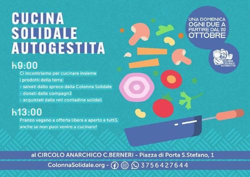 DOMENICA 3 NOVEMBRE VIENI ALLA CUCINA SOLIDALE AUTOGESTITA!