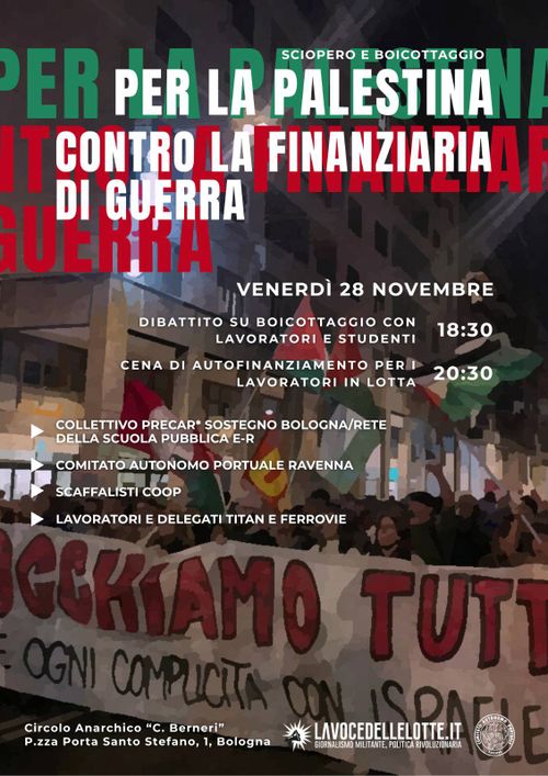 PER LA PALESTINA CONTRO L'ECONOMIA DI GUERRA DIBATTITO E CENA 