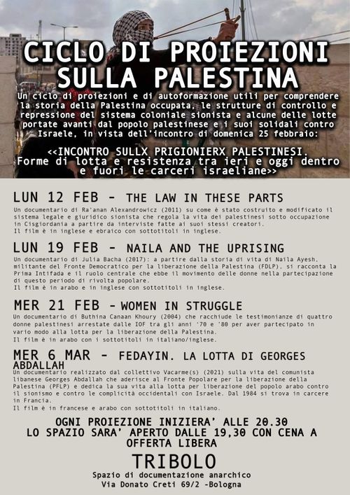 CICLO DI PROIEZIONI SULLA PALESTINA - MER 21 FEB: proiezione di "Women in struggle"