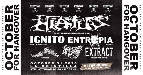OCTOBER FOR HANGOVER Fest vol.2, Halloween Edition. Cena benefit, concerti e sballetti selvaggi alla Scintilla 