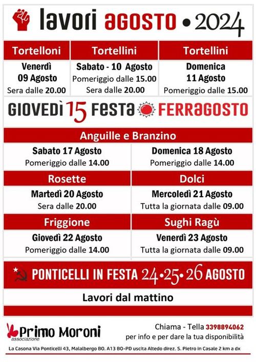 Calendario Lavori Ponticelli in festa 2024