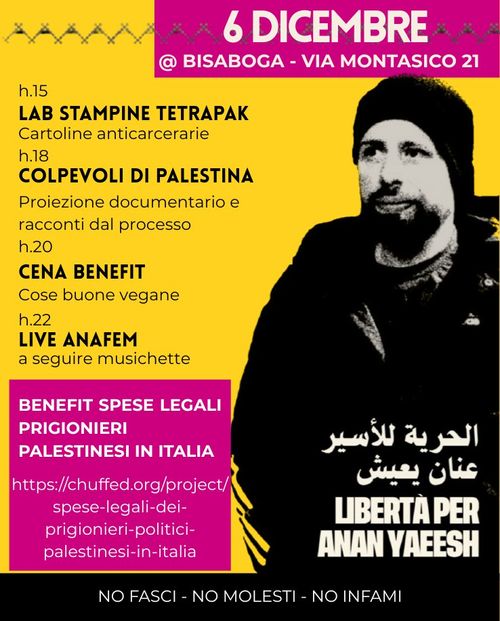 BENEFIT SPESE LEGALI PRIGIONIERI PALESTINESI IN ITALIA