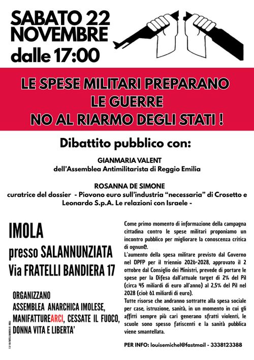 LE SPESE MILITARI PREPARANO LE GUERRE - NO AL RIARMO DEGLI STATI !