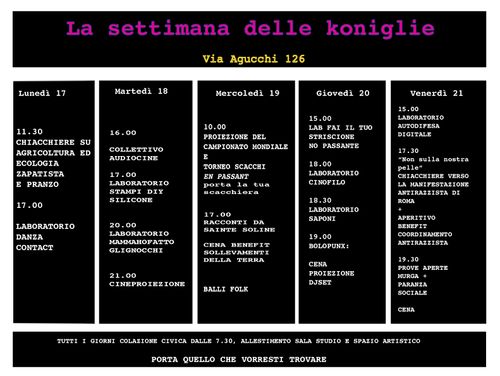 Programma della settimana 17-21 aprile all'occupazione di via Agucchi 126