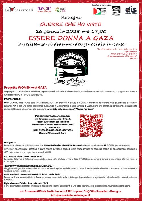 Guerre che visto – Progetto WOMEN with GAZA – Essere donna a Gaza – La resistenza al dramma del genocidio in corso